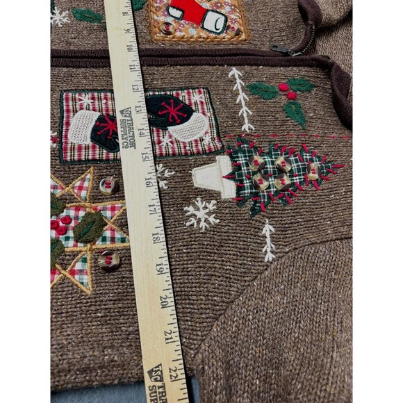 Vintage Holiday Cardigan Sweater With Festive Embroidery Ugly Sweater Christmas - Picture 2 of 10